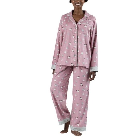 Munki Munki Women's M Pink Flannel Classic Pajama Set Cats Adjustable n1240 - Picture 2 of 10